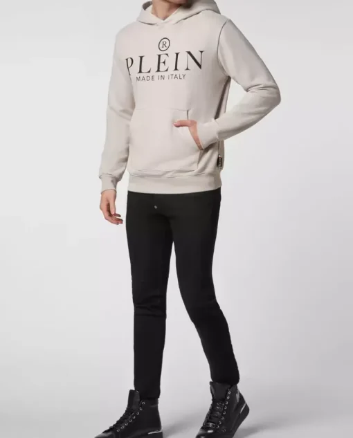 Beżowa bluza z kapturem z logo