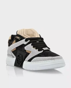 Beżowe sneakersy Lo-Top ozdobione kryształkami