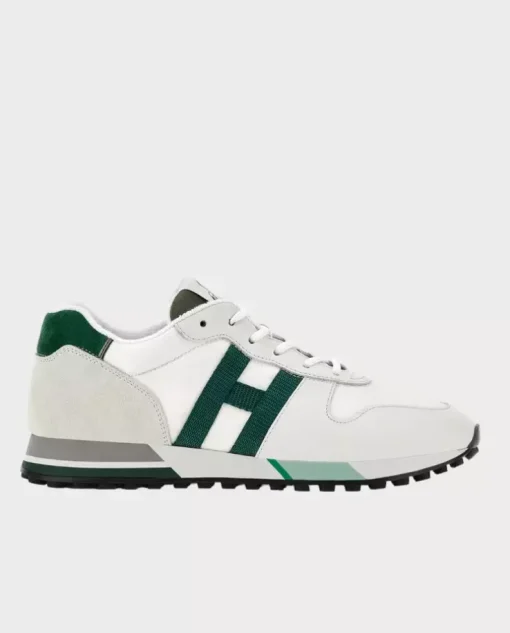 Beżowe sneakersy z zielonym logo