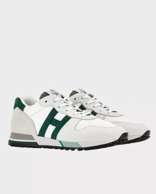 Beżowe sneakersy z zielonym logo