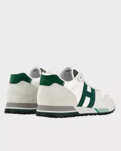 Beżowe sneakersy z zielonym logo
