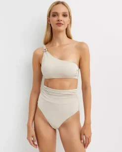 Beżowy asymetryczny top od bikini Alexia
