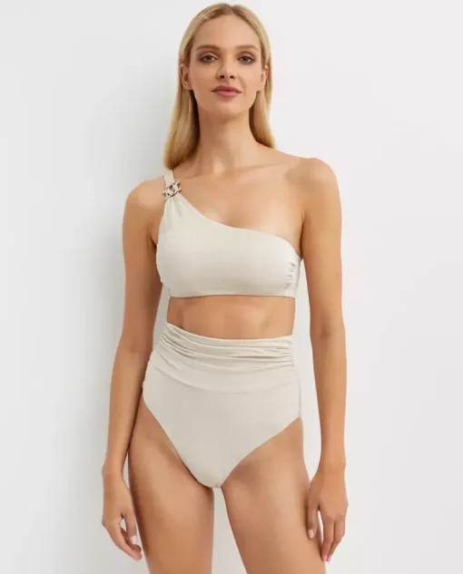 Beżowy asymetryczny top od bikini Alexia