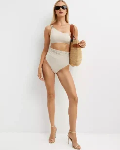 Beżowy asymetryczny top od bikini Alexia