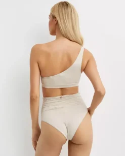 Beżowy asymetryczny top od bikini Alexia