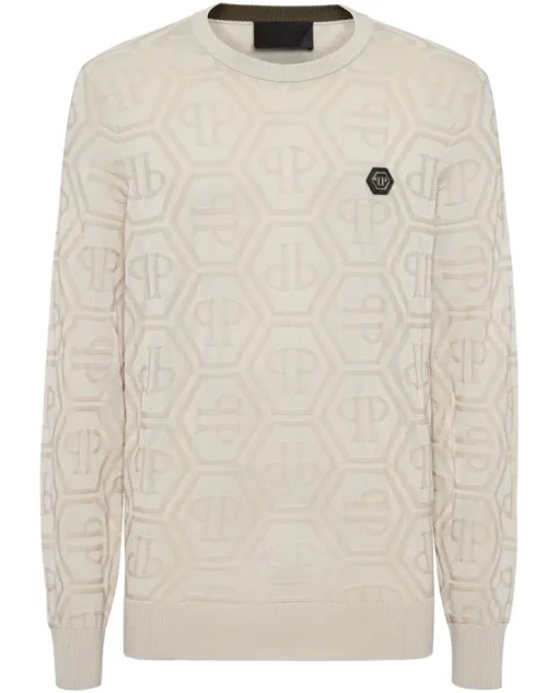 Beżowy sweter z monogramem
