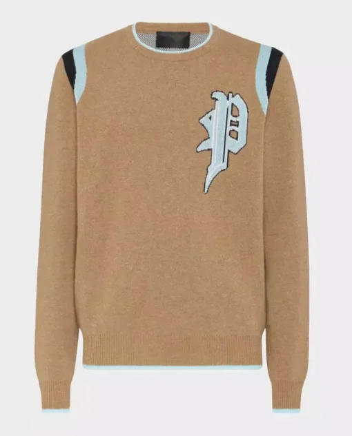 Beżowy sweter z monogramem Gothic