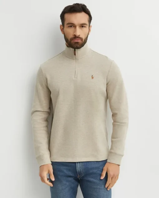 Beżowy sweter z suwakiem i logo