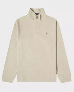 Beżowy sweter z suwakiem i logo