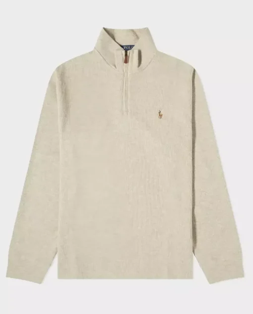 Beżowy sweter z suwakiem i logo