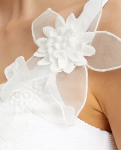 Biała góra od bikini z kwiatową aplikacją