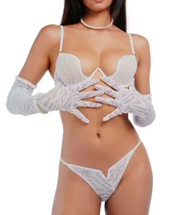 Białe stringi z welurowym printem Kylie