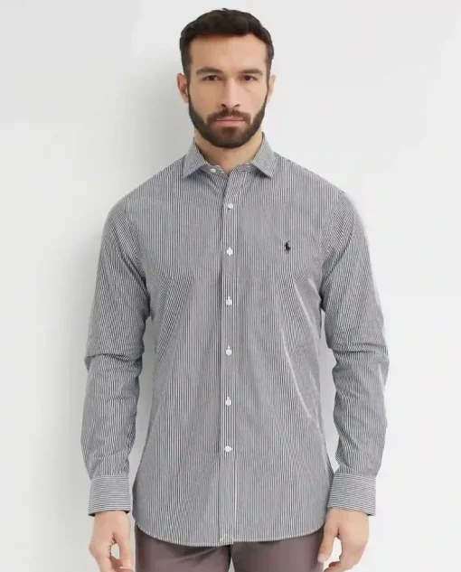 Biało-czarna koszula w paski Slim Fit