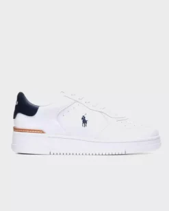 Biało-granatowe skórzane sneakersy Masters Court