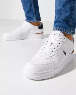 Biało-granatowe skórzane sneakersy Masters Court