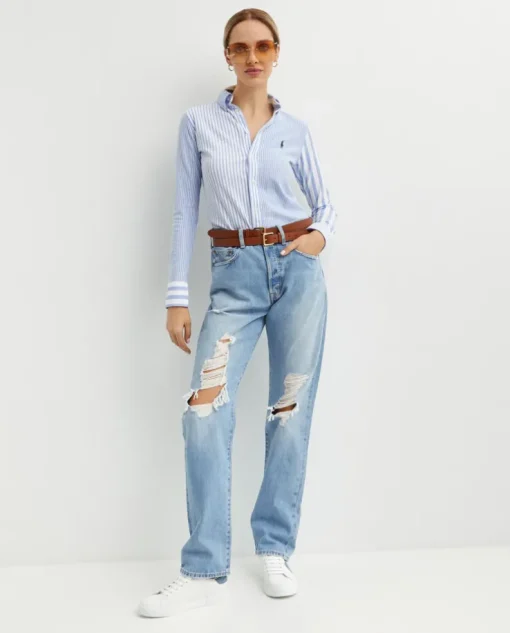 Biało-niebieska koszula w paski Slim Fit