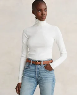 Biały bawełniany golf Slim fit