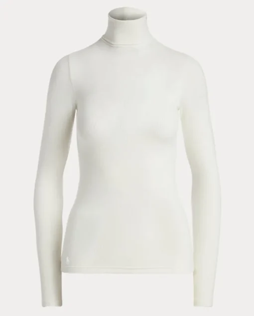 Biały bawełniany golf Slim fit