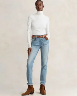 Biały bawełniany golf Slim fit