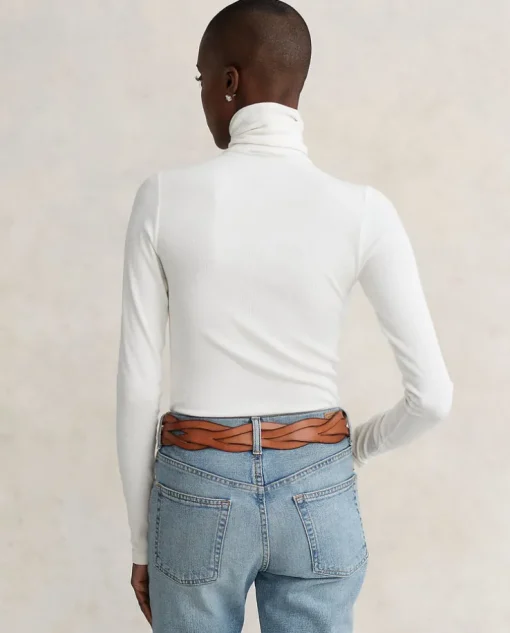 Biały bawełniany golf Slim fit