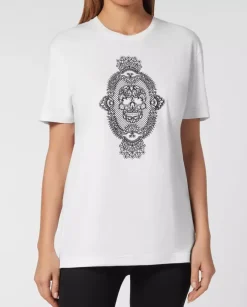 Biały bawełniany t-shirt z haftem