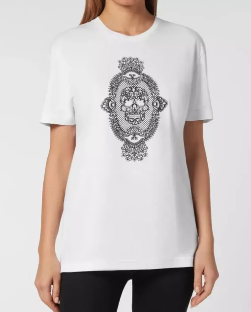 Biały bawełniany t-shirt z haftem