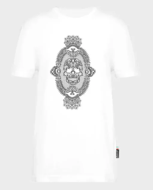 Biały bawełniany t-shirt z haftem