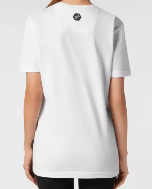 Biały bawełniany t-shirt z haftem