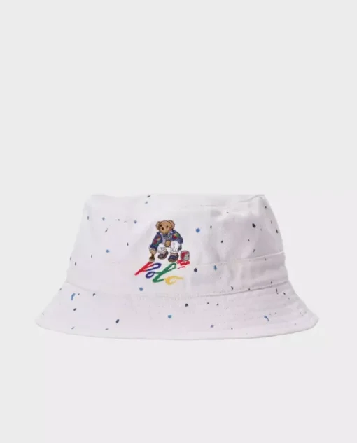 Biały kapelusz bucket z misiem Polo