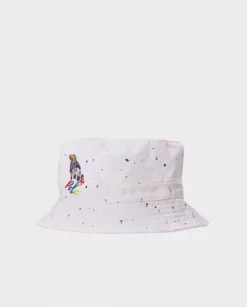 Biały kapelusz bucket z misiem Polo