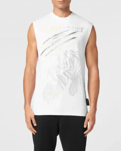 Biały tank top z nadrukiem