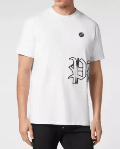 Biały t-shirt z haftowanym logo