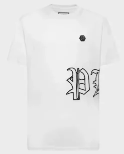 Biały t-shirt z haftowanym logo