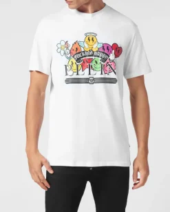 Biały t-shirt z kolorowym nadrukiem