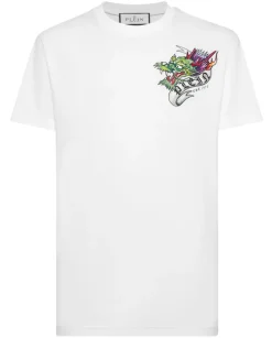 Biały t-shirt z kolorowym nadrukiem