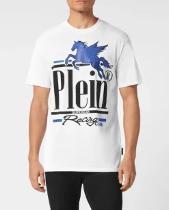 Biały t-shirt z kryształowym nadrukiem