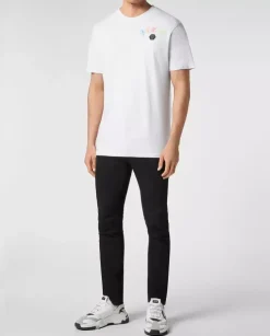 Biały t-shirt z kryształowym logo Gothic