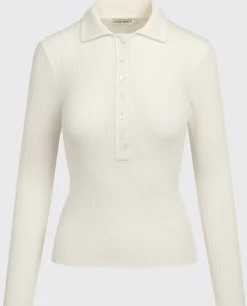 Biały wełniany sweter polo Grace