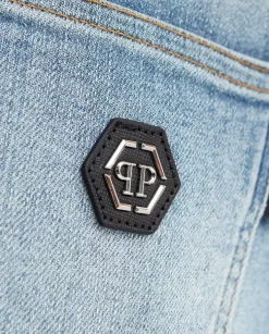 Błękitne jeansy z logo Super High Waist
