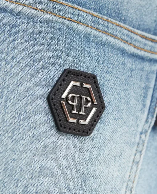 Błękitne jeansy z logo Super High Waist