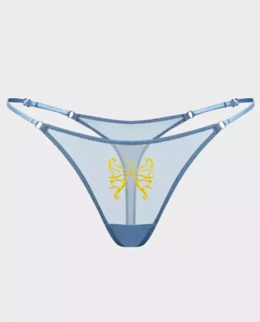 Błękitne stringi z haftem Butterfly