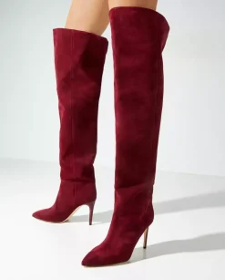 Bordowe zamszowe kozaki Stiletto