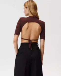 Brązowe body Watch Your Back ze stringami