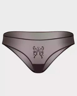 Brązowe figi z haftem Butterfly
