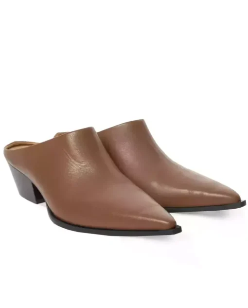 Brązowe skórzane klapki mule