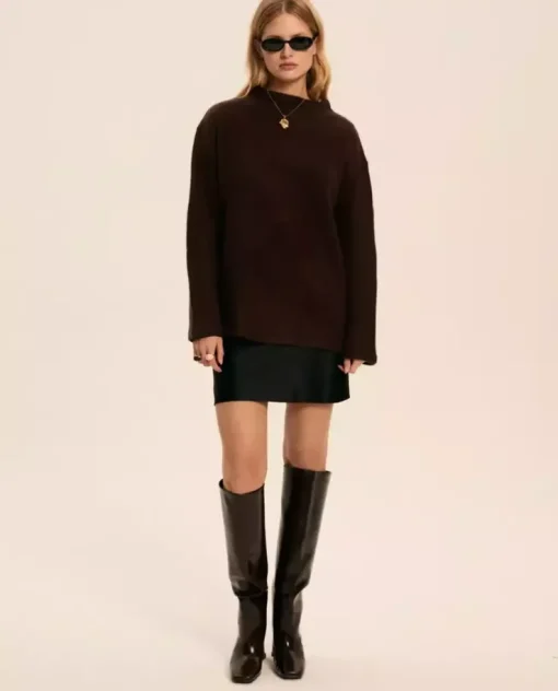 Brązowy sweter z kaszmiaru Nadin Choklad