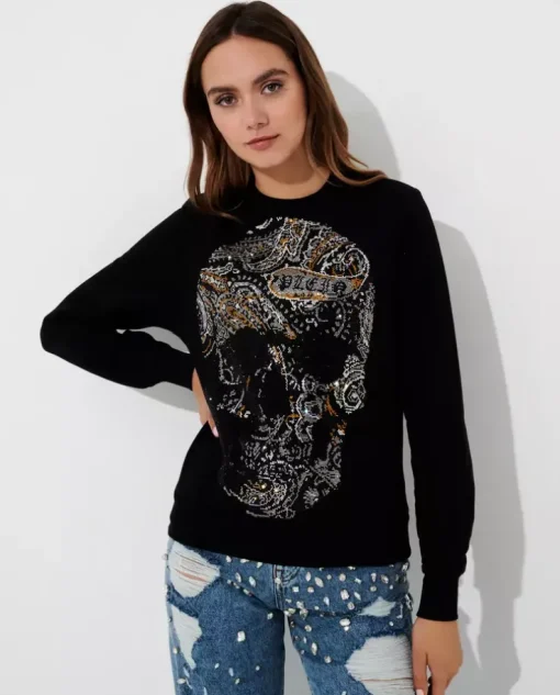 Czarna bluza z kryształową czaszką