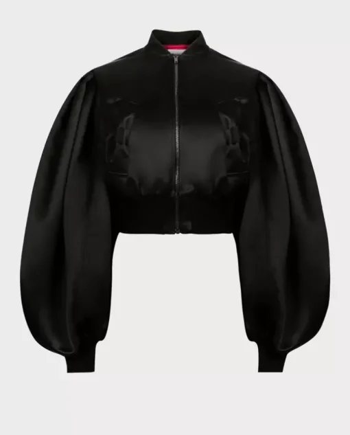 Czarna satynowa kurtka bomber