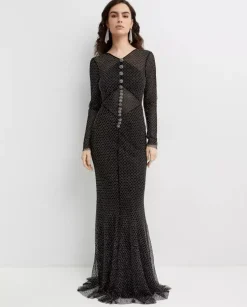 Czarna siateczkowa sukienka maxi