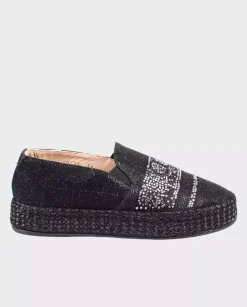Czarne espadryle z cyrkoniami